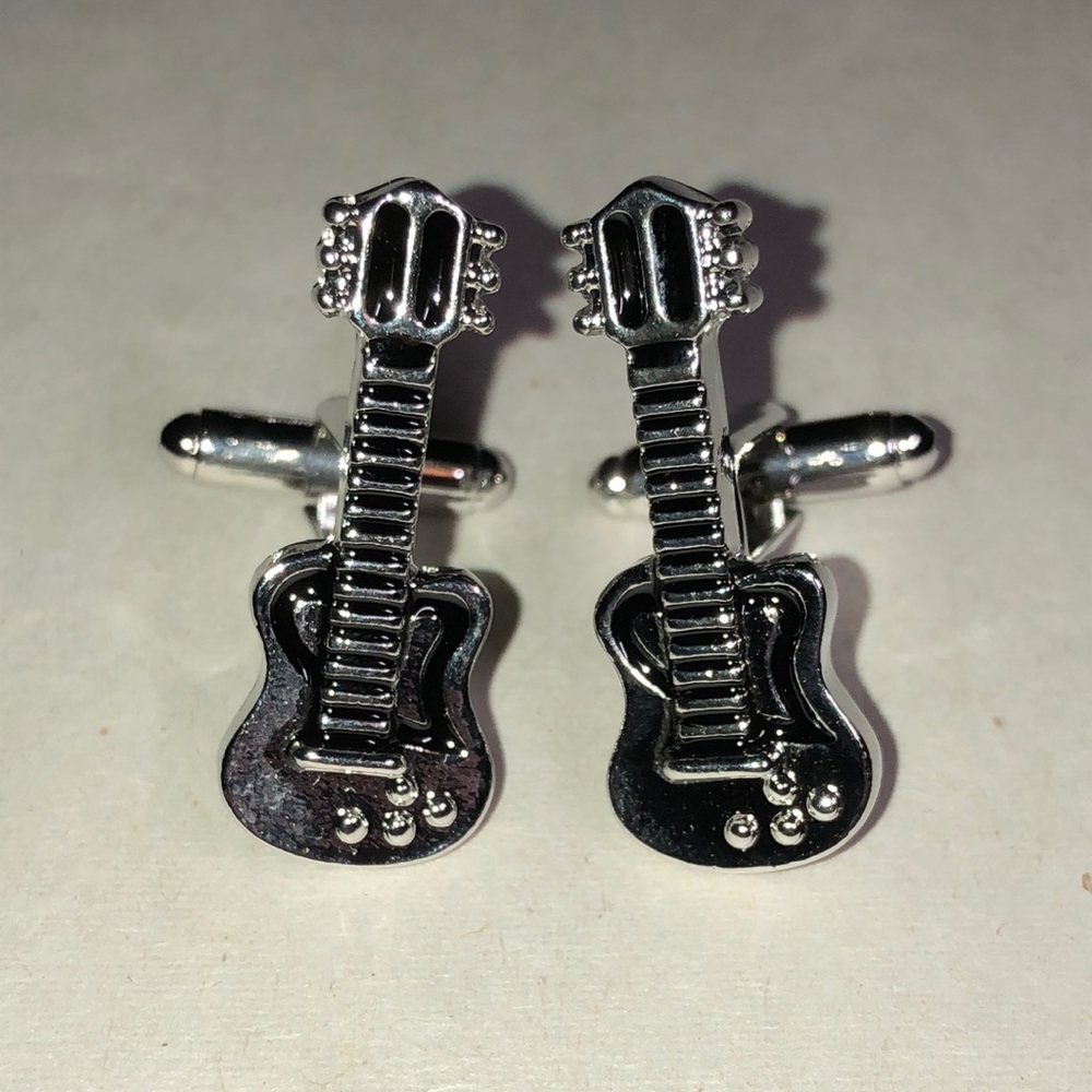 Acoustic guitar cufflinks silver